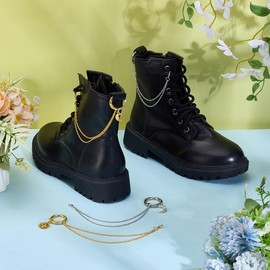 PH PandaHall 4 Pieces 2 Styles Shoe Chains Sun & Moon Shoe Charm Chains Goth Punk Style Boat Chains for Men Women Shoe Accessories Golden/Platinum 19 cm