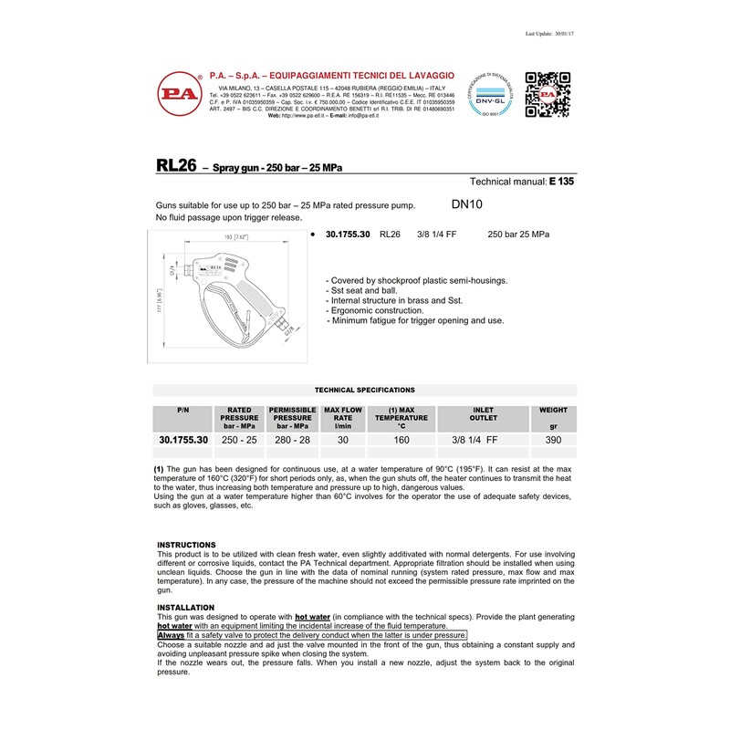 P.A. RL 26: Pressure Power Washer Gun Trigger Industrial Spray