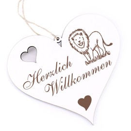 Herzlich Willkommen Sign, Cute Lion, Decorative Heart, Wooden Welcome Sign, Door Sign, Door Decoration