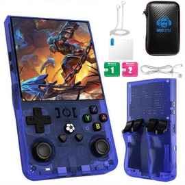 New R36 max Retro Handheld Game Console, 4.0" IPS Screen Portable Video Game Console with Storage Bag,Linux System Built in 128G Card & 20000 Games (Blue,128G)
