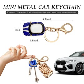 Wevdn Mini Car Model Keychain, Rhinestone 3D Metal Key Chain, Creative Key Chain Gift for Men Women, Car Accessories (Dark Blue)