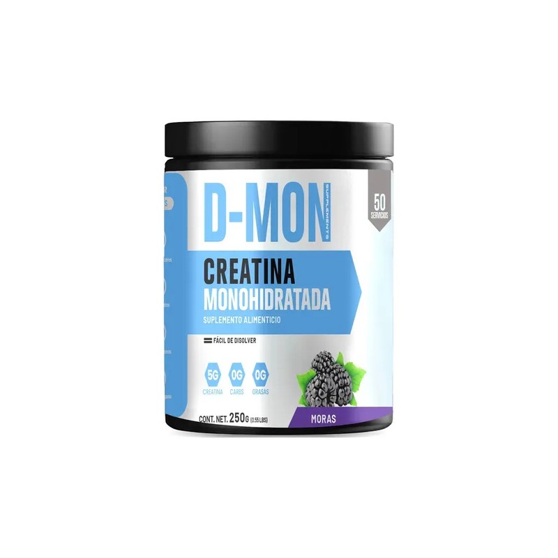Creatina Monohidratada D-MON en Polvo de 250 g, Sabor Moras