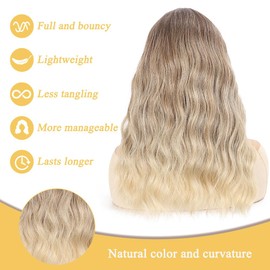 iAelev Ombre Blonde Wig - 18 Inch Medium Length Wavy Synthetic Wig for Women, Soft Middle Part Hair with Realistic Look for Everyday, Party, and Cosplay Use