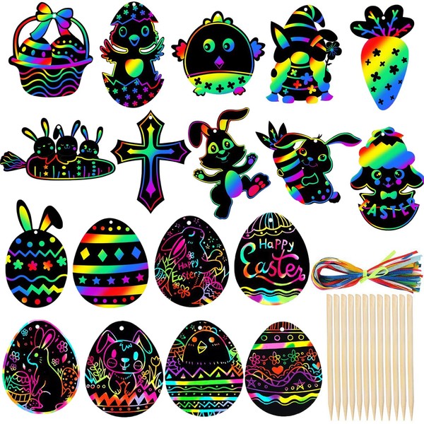 JOOTUEPO Easter Scratch Art, 36 Pcs Easter Crafts for Kids,