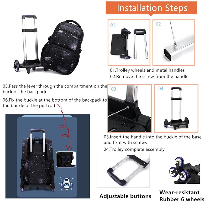 Primary Junior High Boys Rolling Backpacks Wheeled Bags Trolley School