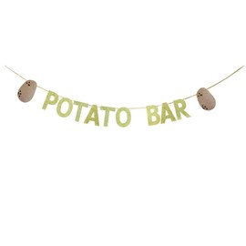 KUNGOON Potato Bar Banner,Glitter Paper Sign for Potato Bar Decorations,Potato Theme Fries Restaurant Cafe Bar Party Supplies,Potato Theme Baby Shower Birthday Supplies for Kids Funny Potato Fans Party Supplies Decor.