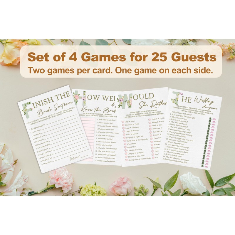 Zcsni Bridal Shower Games Set– 50 Pack, Green Leaf Floral