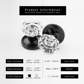 Linkaa Keyless Privacy Lock Crystal Glass Door Handle Door Knob - Matte Black Bedroom/Bathroom Levers Interior, Heavy Duty Zinc Alloy （Privacy，Push Button Lock，1 Pack）