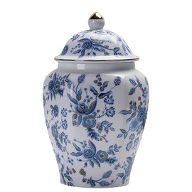 NS Online Rose Small Urn Ashes Keepsake - 8 inches Ceramics Decorative Blue Rose Urn, Capacity 50 Cubic inches Funeral Sharing Memorial urn for Female/Women/Mom/Girl/Humans/Pet