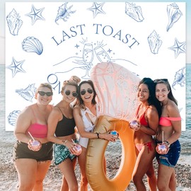 Last Toast on The Coast Backdrop Last Toast on The Coast Bachelorette Decorations Blue Champagne Bachelorette Party Photography Background for Bridal Shower Engagement Party Decor Supplies 7x5ft
