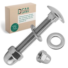 DSM - Carriage Bolts M12 x 40mm DIN 603 - M12 Acorn Nut DIN 1587 & Washer DIN 125 - A2/V2A Stainless Steel - Full Thread - Round Head Square Head Screws - Pack of 10