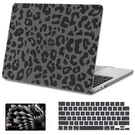 AKIT Compatible with MacBook Air 13 inch Case 2025 2024-2022 M4 M3 M2 A3240 A3113 A2681, Unique Pattern Hard Shell Laptop Case+Screen Protector+Keyboard Cover for MacBook Air 13.6 inch, Black Leopard