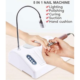 5 in 1 Manicure Machine Electric Nail Drill Machine,48/96W UV LED Nail Lamp Dryer Vacuum Cleaner Nail Drill Dust,Nail Dust Collector for Nails Manicure,with 360° Desk LED Lamp in Salon Home(48/96W)