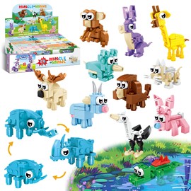 Zitetbolo Party Favors for Kids, 12 Pack 36 Kinds of Animals Building Block Toy Stocking Stuffer Classroom Prize Goodie Bags Easter Gift Building Set, Christmas Birthday Gift for Boys Girls Ages 6-12+