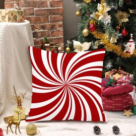 GOOESING Red Swirl Christmas Pillow Covers 18x18 Inch Sweet Candy Cane Double Swirl Red and White Throw Pillow Cover Cushion Case Decoration for Sofa Couch