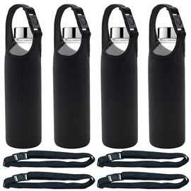 DanziX 4 Pack Water Bottle Carrier, Neoprene Sleeve Water Bottles Cup Carrier with 4 Shoulder Strap,Fit for All 16oz-20oz Sport Water Bottle-Black