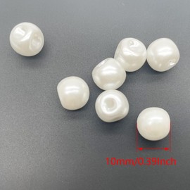 Botones de perlas blancas de 10 mm, redondos, de resina, con agujero, para manualidades, camisas, vestidos y vestidos de boda (50 unidades)