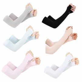 klahh 6 Pairs UV Protection Arm Sleeves Sports Sleeves to Cover Arms with Thumb Hole Unisex Silk Arm Sleeves Cover Arm for Cycling Hiking Running