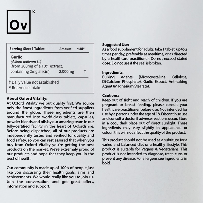 Garlic Tablets | 2,000mg Ultra Strength Supplements | Oxford Vitality