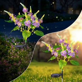 Neporal Solar Flowers Outdoor Waterproof Yellow, Decorative Garden Lights Solar Powered Dusk to Dawn, 8-Stem, 2 Lighting Modes Plants Lights for Yard, Backyard, Porch (Purple-2PK)