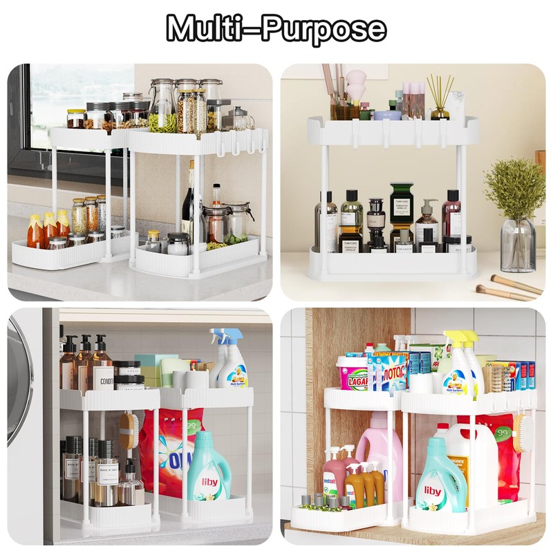 Ukeetap 2 Pack Multi-Purpose Pull-Out Storage Organizers, Under Sink Organizers