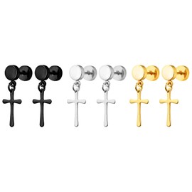 NEWITIN 3 Pairs Retro Cross Stud Earrings for Men Punk Earring Hypoallergenic Earring Stainless Steel Stud Inlaid Cubic Zirconia Diamond Cross Earrings for Men Women