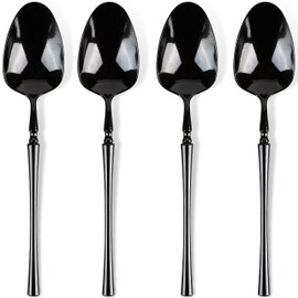 Infinity Flatware Black Disposable Teaspoons - 32 Count | Posh Premium Plastic Cutlery for Special Occasions