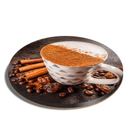 1 x Round Coaster - Cinnamon Spiced Latte Coffee Cafe Cork Backed MDF Glossy Tea Coffee Accessory #16529