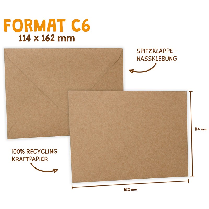 KuschelICH Envelopes Kraft Paper C6 114 x 162 mm Brown