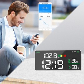 4-in-1 LED Decibel Meter, WiFi Sound Level Meter for Wall Hanging, 30-130 dB Range, 11 Inch LED Display, Noise, Time, Temperature and Humidity Meter, Width