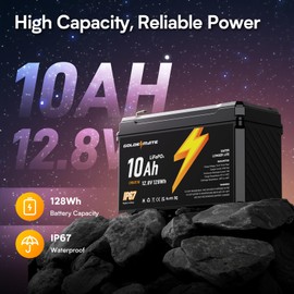 GOLDENMATE 12V 10Ah LiFePO4 Lithium Battery, 5000+ Deep Cycles, IP67 Waterproof Lithium Iron Phosphate Battery, Built-in BMS, Ideal for Power Wheels, Solar, Marine, Fish Finder, Ride-on Toy, Camping