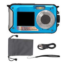 Full HD 2.7K 48MP 10ft Waterproof Underwater Digital Camera 16X Digital Zoom Front Rear Double Screens Waterproof Digital Camera Blue