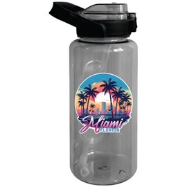 Miami Florida Design B Souvenir 64 oz Large Water Bottle with Screw-on Top and Straw Single