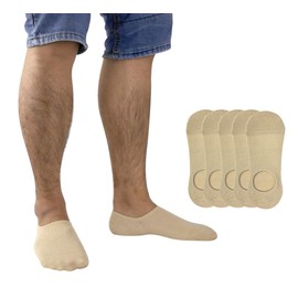 La Dearchuu Mens Cotton no Show Socks Low Cut Invisible Ankle Socks with non slip grip Mens Shoe Liner Socks, UK shoe size 8-10, Beige