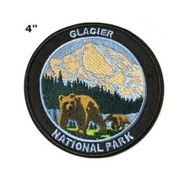 Glacier National Park Patch Embroidered Iron-on/Sew-on Decorative Embroidery Applique Clothing Vest Jacket Premium Stitching Nature Wild Animals Forest Trees Hiking Trail Souvenir Badge Bears