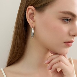 Gelanmeng 4mm Wide Large Gold Hoop Earrings for Women - 14k Real Gold Plated Big Flat Hoops Earrings - Lightweight&Hypoallergenic Trendy Thick Hoop Earrings Jewelry Gift for Women (40 silver)