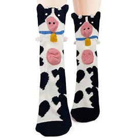 Foot Traffic 3D Cow Socks, Funny Animal Socks, Women’s Novelty Socks, Shoe Size 4-10, One Pair.