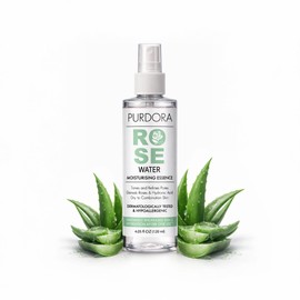 PURDORA Rose Water Face Mist Toner with Aloe Vera & Hyaluronic Acid – Hydrating & Soothing Spray for Redness, Dry & Acne-Prone Skin – Natural, Alcohol-Free – 4.05 fl oz