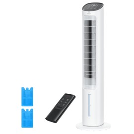 Dreo Evaporative Air Swamp Cooler, 40” Standing Fans that Blow Cold Air, 80° Oscillating Bladeless Cooling Fan for Bedroom, Removable Water Tank, Ice Packs, Remote Control, 4 Speeds, 7H Timer, White