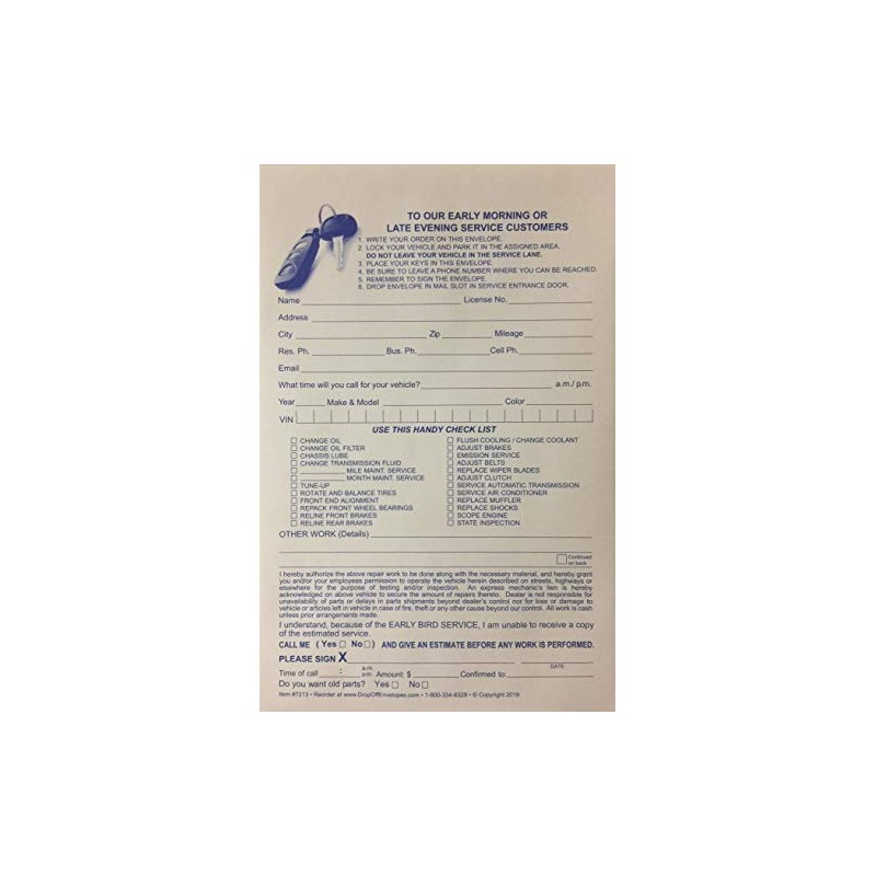 Key Drop Envelopes 7213-500 Qty