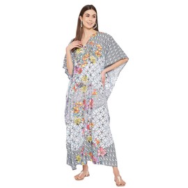 Oussum Long Caftan for Women Plus Size Beach Cover Up Casual Kaftan Maxi Gown Dress Loungewear House Dresses for Summer (Black Floral Caftan)