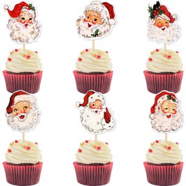 36 piezas de adornos para magdalenas de Feliz Navidad con cabeza de Papá Noel para decoración de pasteles de Navidad con temática de Papá Noel, baby shower, Navidad, Año Nuevo, día festivo, cumpleaños, fiesta, decoración de pasteles