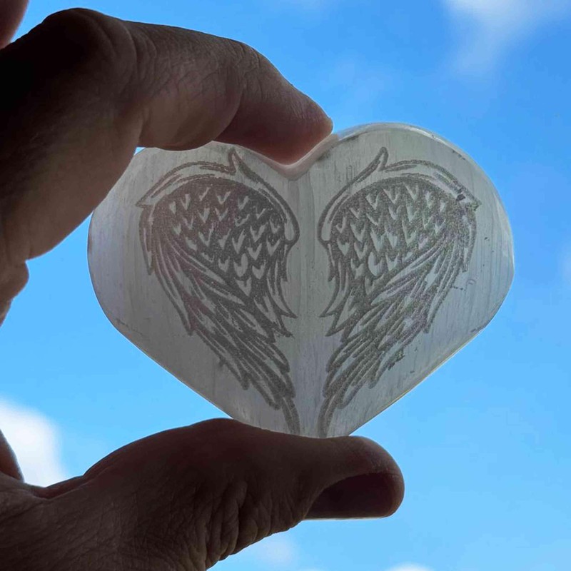 NKlaus Selenite Heart with Angel Wings 7 x 5 cm