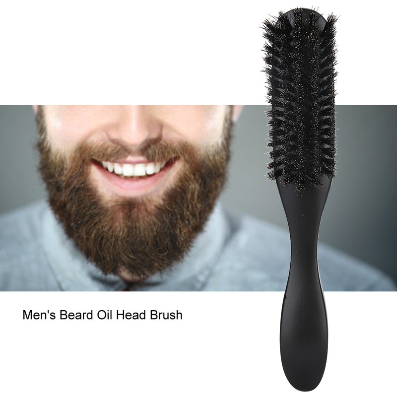 Men Beard Brush Long Handle Hair Cleaning Curved Wooden Mustache