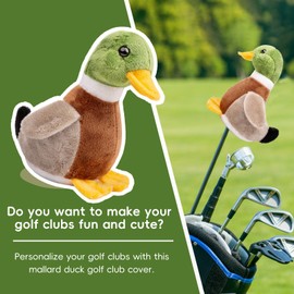 Funny Mallard Duck Golf Headcover, Animals Plush Golf Club Head Covers 15in, Small Size Fits Hybird and Irons, Large Size Fits Standard 460cc Driver Head