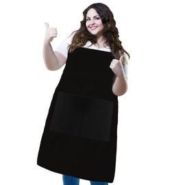 XIEJINJIA Pack of 2 Plus Size Adjustable Cooking Apron Long Ties with 2 Pockets Extra Wide Chef Apron Kitchen Cooking Garden Baking BBQ for Women Men Black