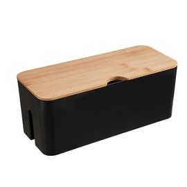 Cable Management Box with Bamboo Lid,Cord Organizer Box for Home and Office System to Cover and Hide & Power Strips & Cords,Surge Protector (Black)