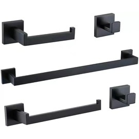 Bathroom Hardware set 5 Piece,NSCMQSL Bathroom Accessories Wall Mounted Black Towel Bar Set SUS304 Stainless Steel Towel Racks Set,23.6Inch(Matte Black)
