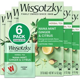 Wissotzky Nana Mint Ginger & Citrus Herbal Tea,(6 Pack - 120 Tea Bags) | Zesty Blend | Caffeine Free Tea | Digestive Support