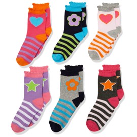 Jefferies Socks Big Girls Hearts/daisies/stripes Fashion Crew Socks 6 Pack, Multi, Medium